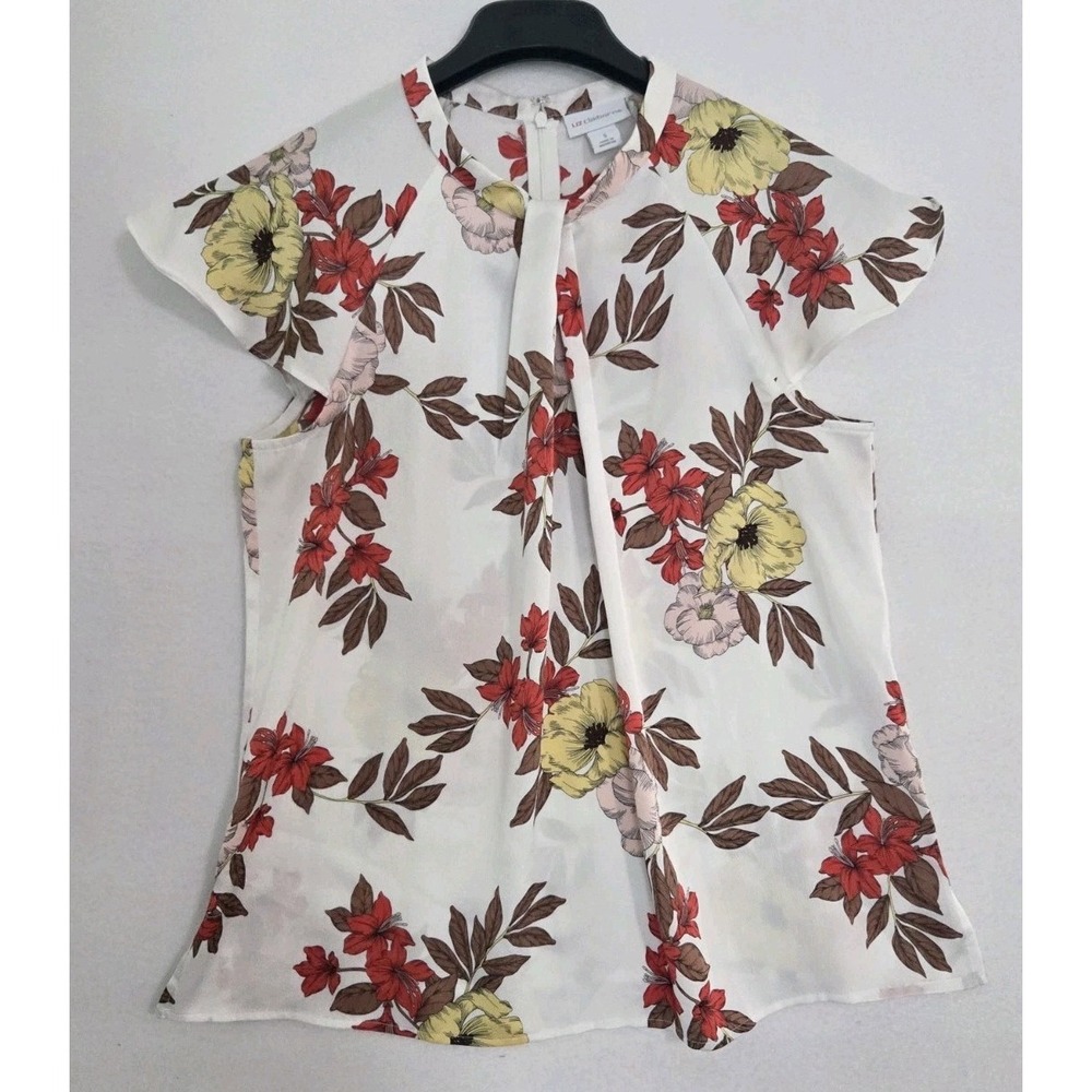 Liz Claiborne Womens White Floral Tie Front Sleeveless Blouse Size Small